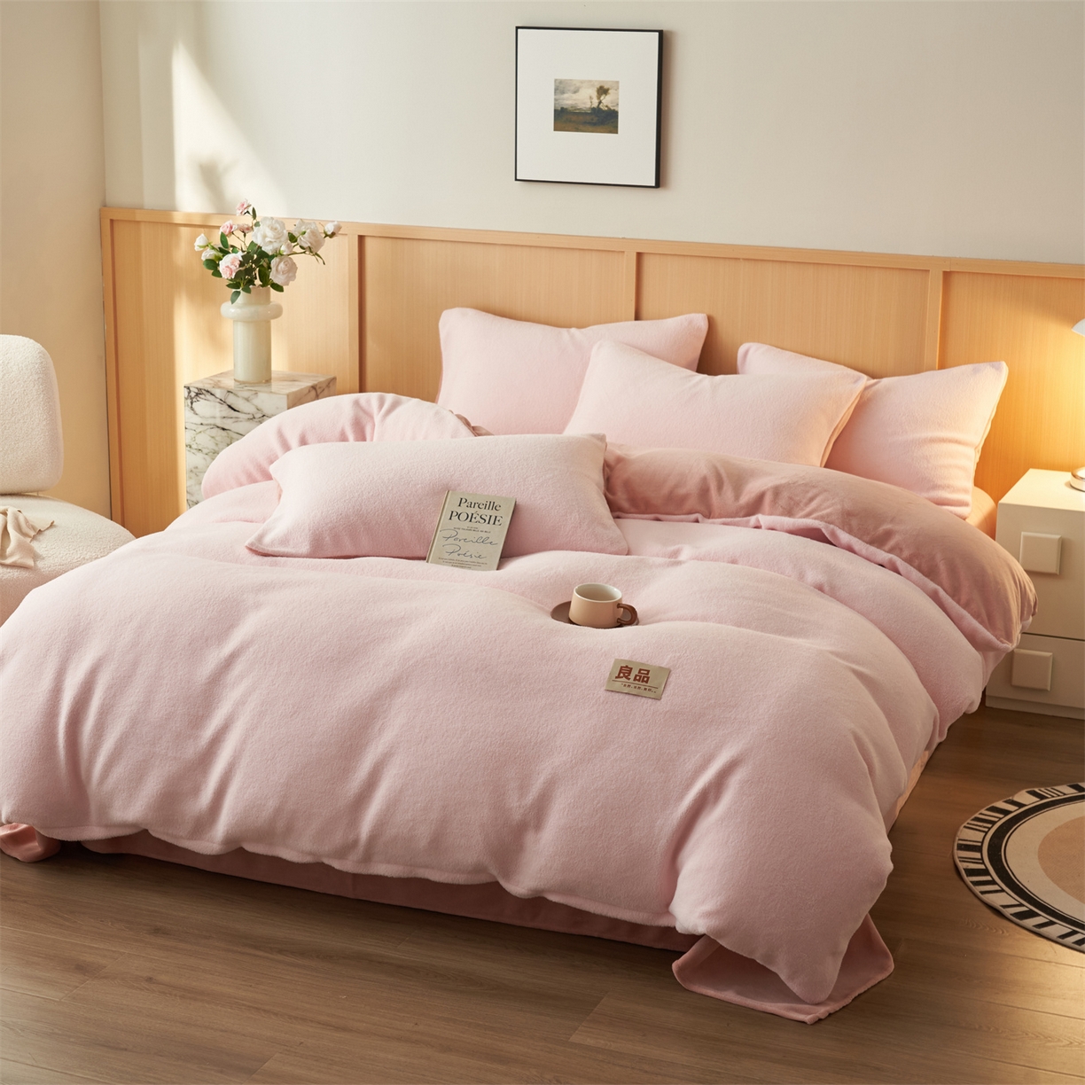 91家纺网 家纺一手货源 找家纺 金鹰 2025新款羊驼绒牛奶绒四件套加厚保暖绒套件被套 羊驼绒-粉色