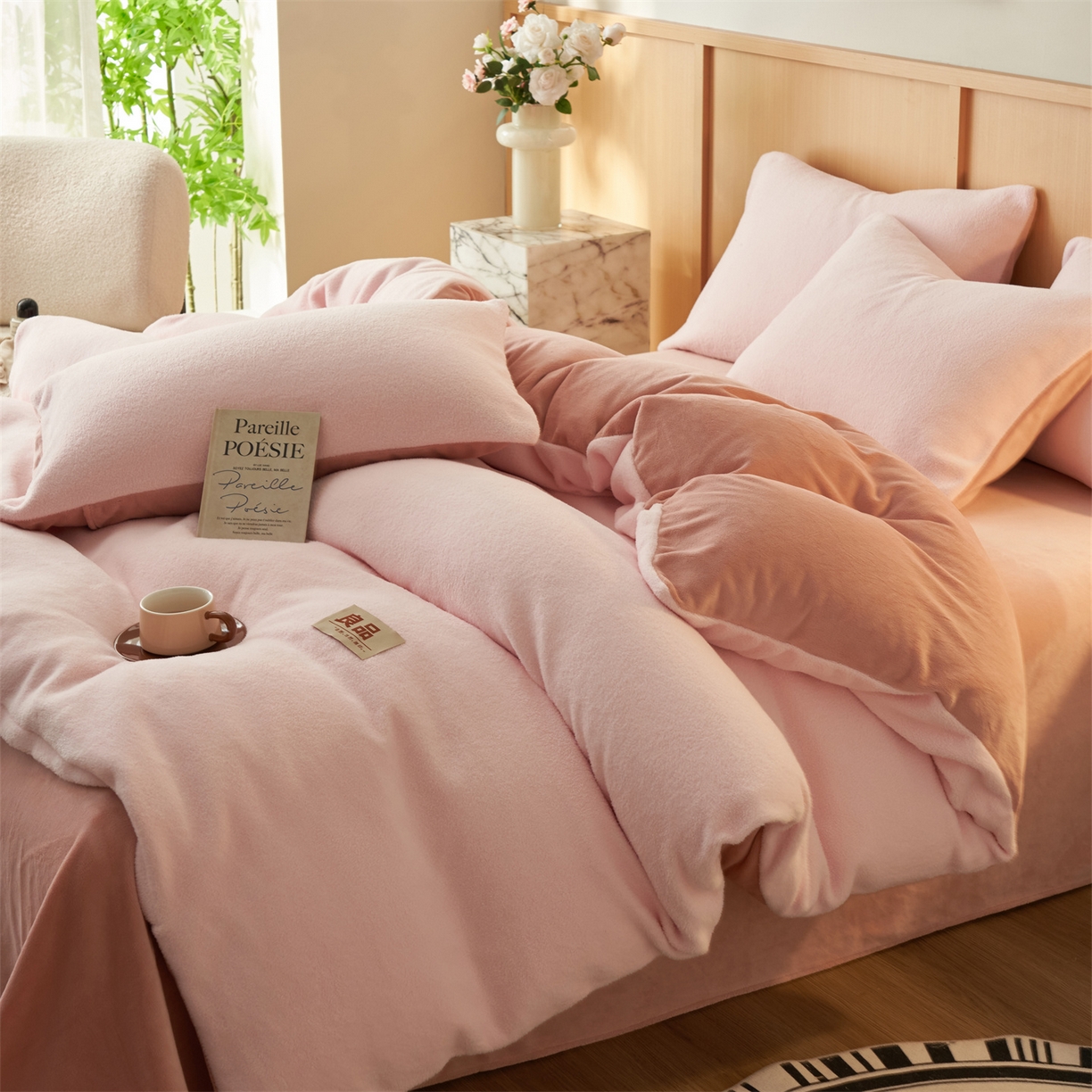 91家纺网 家纺一手货源 找家纺 金鹰 2025新款羊驼绒牛奶绒四件套加厚保暖绒套件被套 羊驼绒-粉色