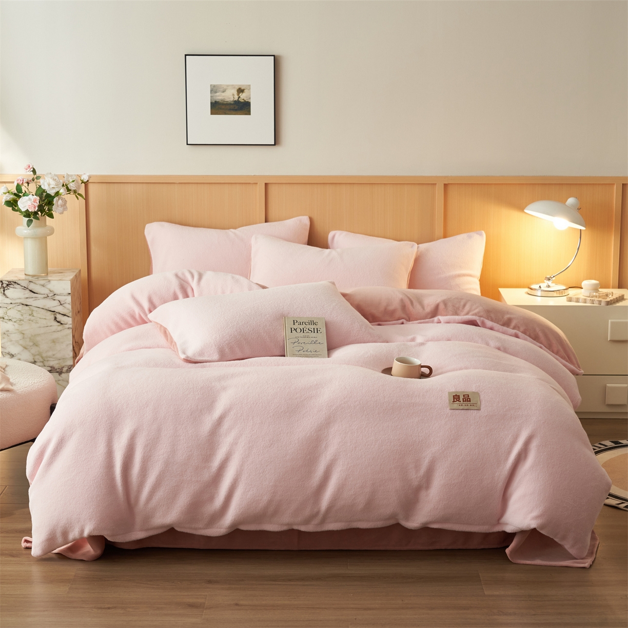 91家纺网 家纺一手货源 找家纺 金鹰 2025新款羊驼绒牛奶绒四件套加厚保暖绒套件被套 羊驼绒-粉色