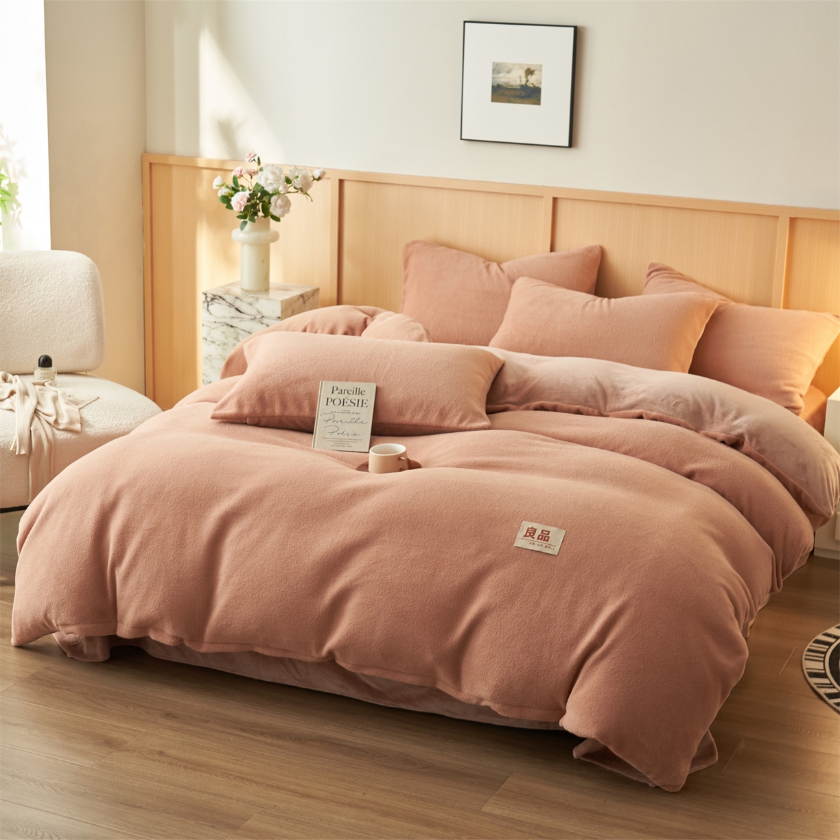 91家纺网 家纺一手货源 找家纺 金鹰 2025新款羊驼绒牛奶绒四件套加厚保暖绒套件被套 羊驼绒-焦糖