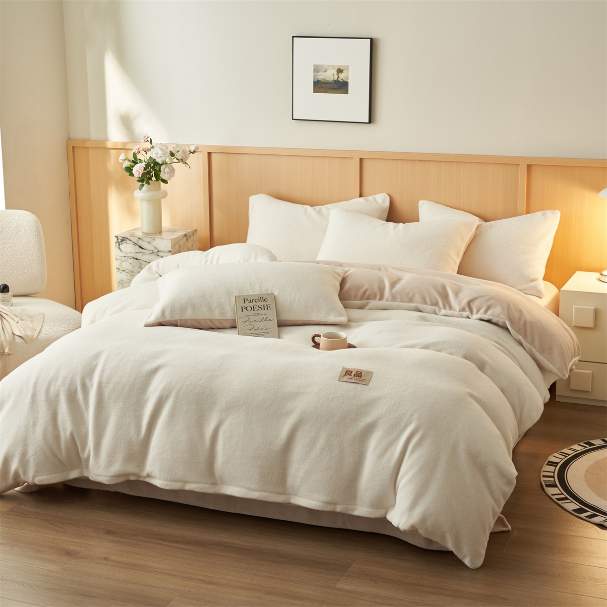 91家纺网 家纺一手货源 找家纺 金鹰 2025新款羊驼绒牛奶绒四件套加厚保暖绒套件被套 羊驼绒-奶白