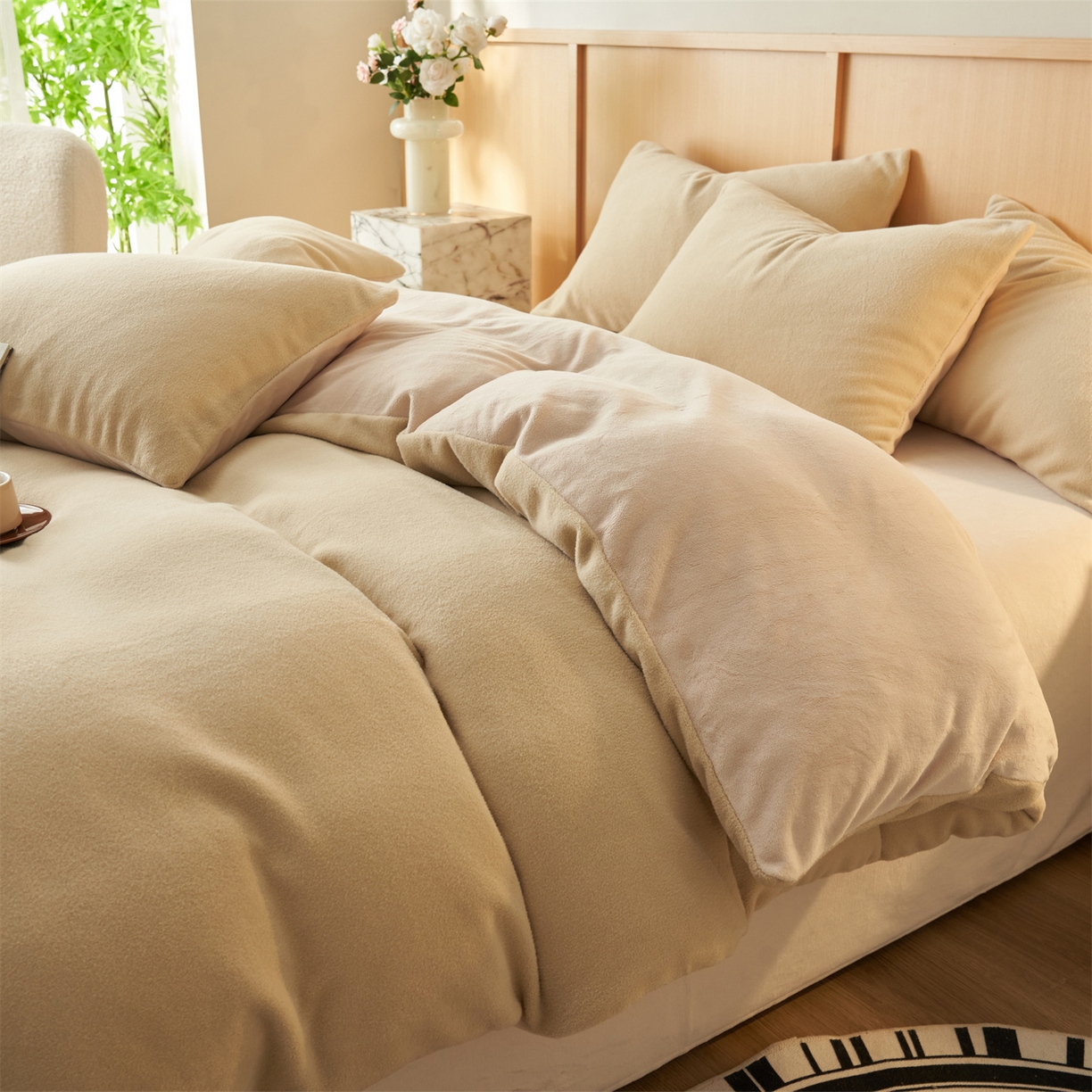 91家纺网 家纺一手货源 找家纺 金鹰 2025新款羊驼绒牛奶绒四件套加厚保暖绒套件被套 羊驼绒-驼色