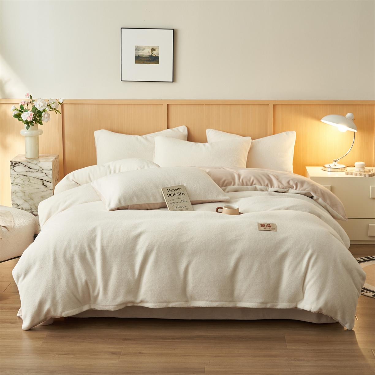 91家纺网 家纺一手货源 找家纺 金鹰 2025新款羊驼绒牛奶绒四件套加厚保暖绒套件被套 羊驼绒-奶白