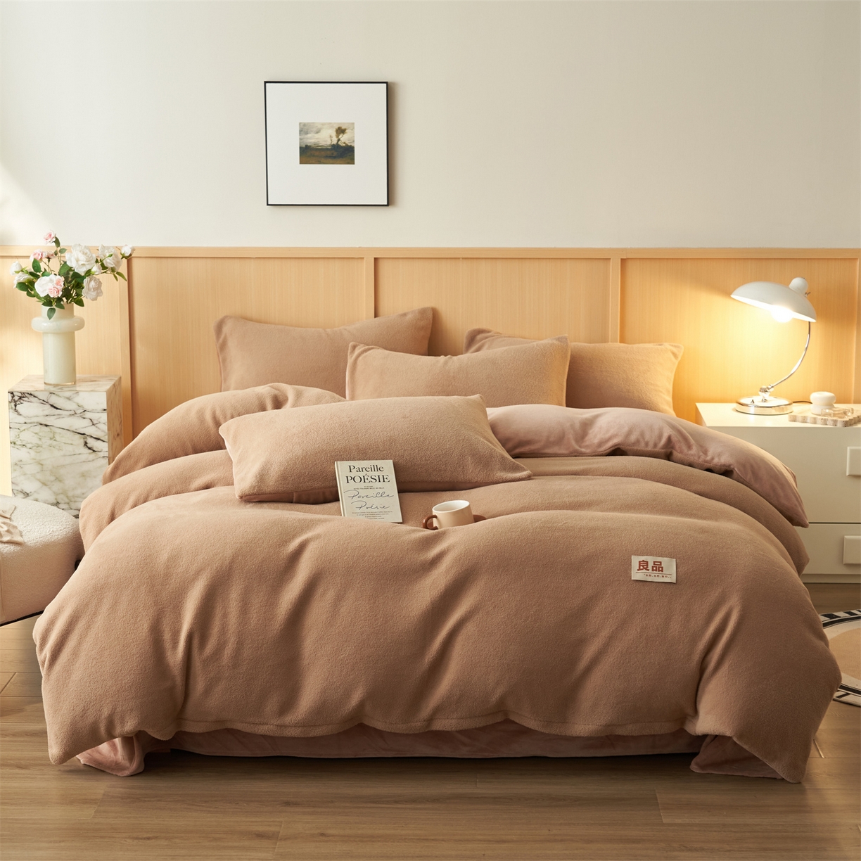 91家纺网 家纺一手货源 找家纺 金鹰 2025新款羊驼绒牛奶绒四件套加厚保暖绒套件被套 羊驼绒-咖啡