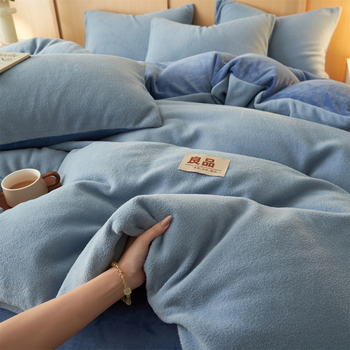 91家纺网 家纺一手货源 找家纺 金鹰 2025新款羊驼绒牛奶绒四件套加厚保暖绒套件被套 羊驼绒-蓝色