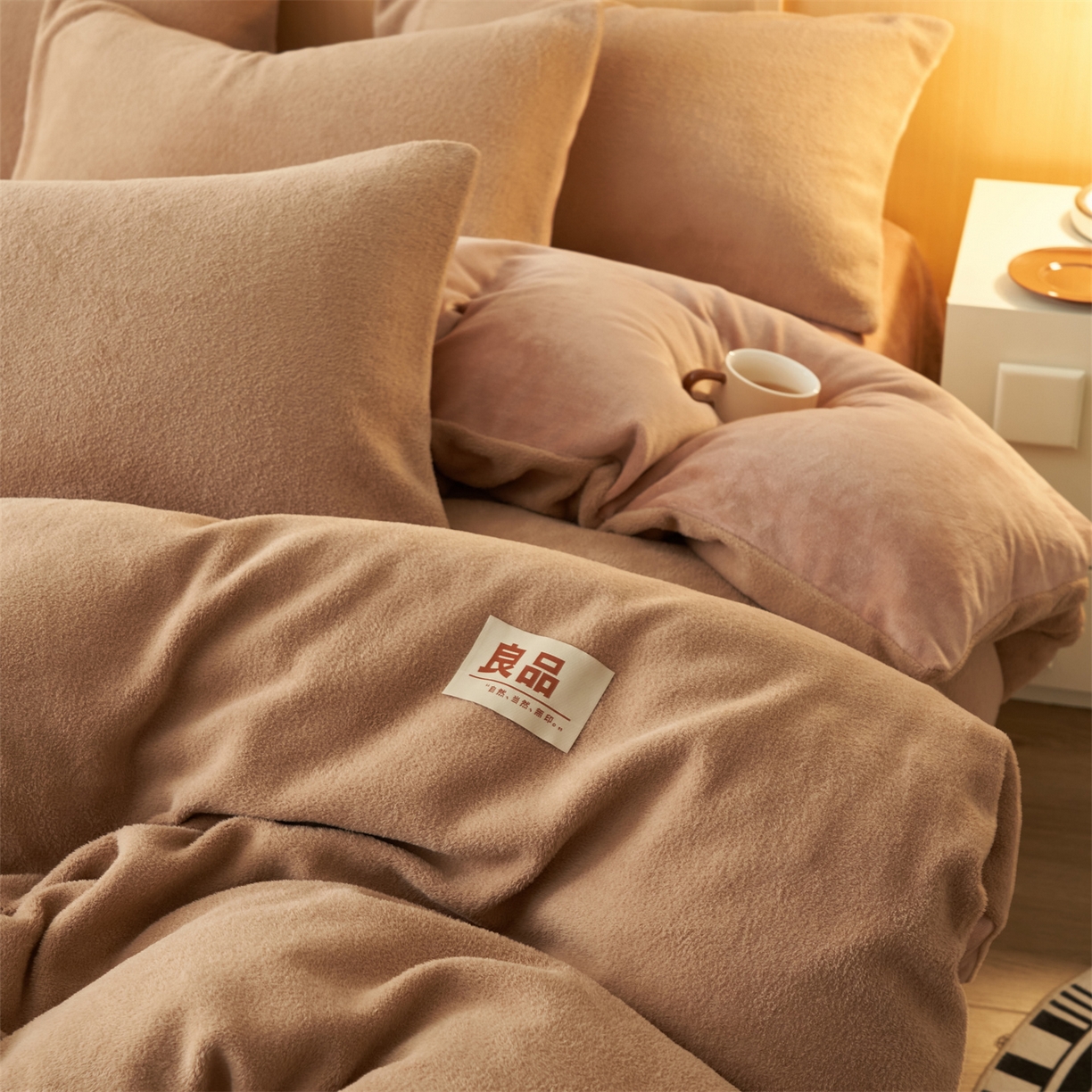91家纺网 家纺一手货源 找家纺 金鹰 2025新款羊驼绒牛奶绒四件套加厚保暖绒套件被套 羊驼绒-咖啡