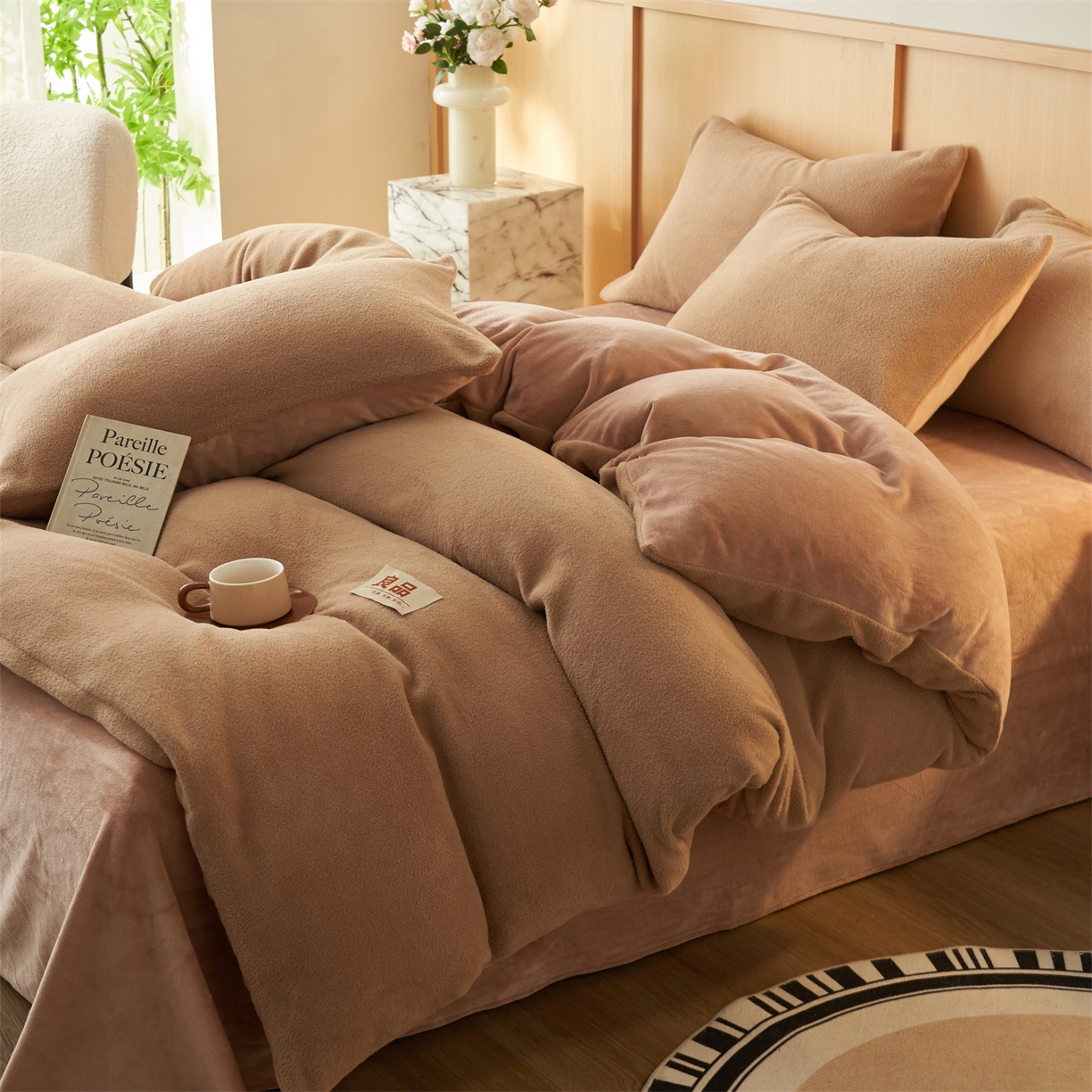 91家纺网 家纺一手货源 找家纺 金鹰 2025新款羊驼绒牛奶绒四件套加厚保暖绒套件被套 羊驼绒-咖啡