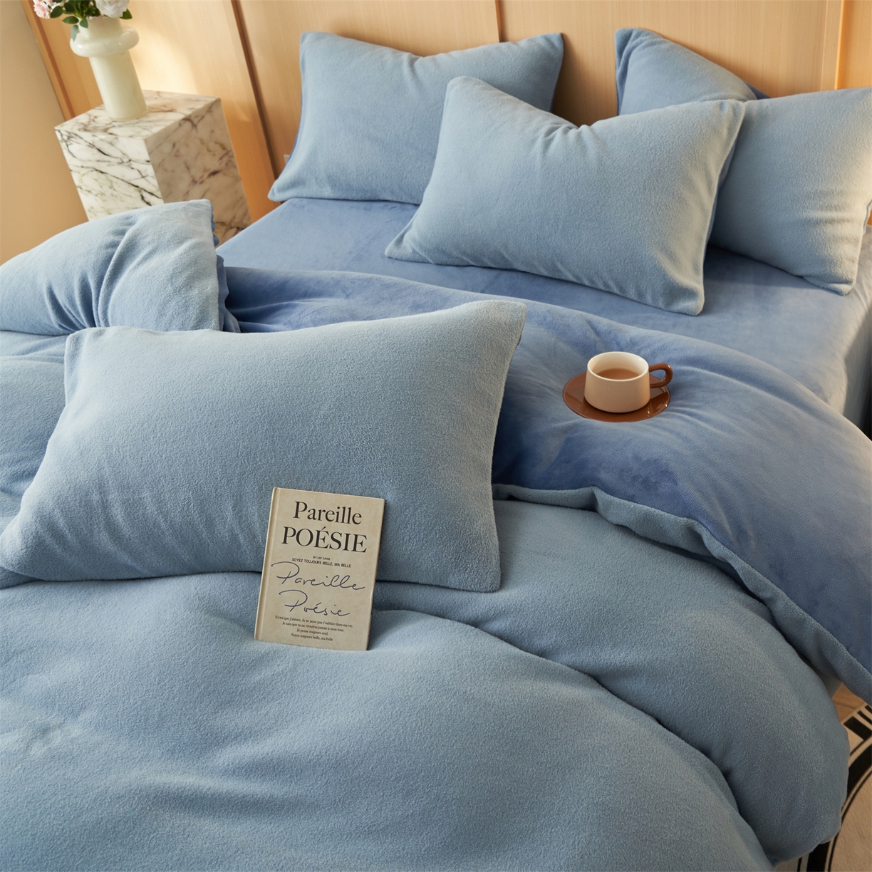 91家纺网 家纺一手货源 找家纺 金鹰 2025新款羊驼绒牛奶绒四件套加厚保暖绒套件被套 羊驼绒-蓝色