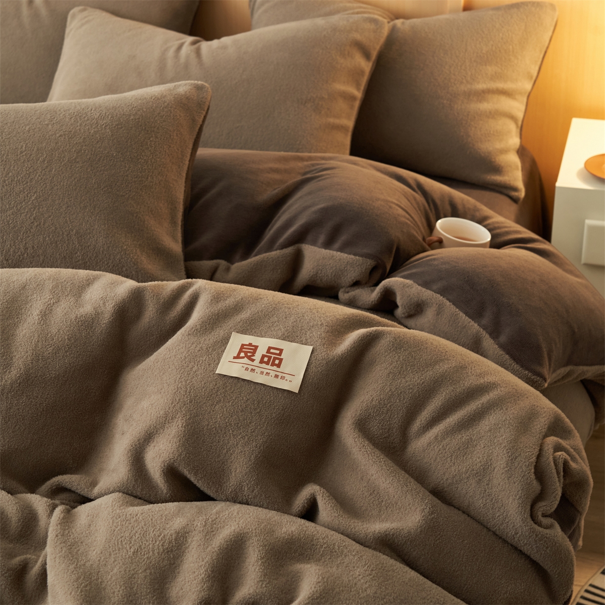 91家纺网 家纺一手货源 找家纺 金鹰 2025新款羊驼绒牛奶绒四件套加厚保暖绒套件被套 羊驼绒-深咖