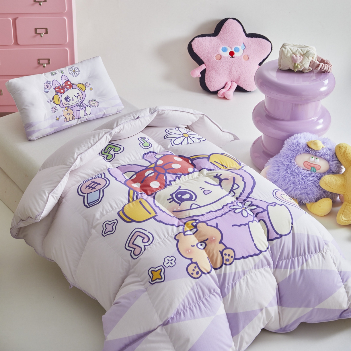 91家纺网 家纺一手货源 找家纺 暖羽屋羽绒馆 2025新款真抗菌防螨95白鸭绒儿童学生被芯羽绒被冬被婴幼儿园小被子被子被芯 紫色拉布尔2