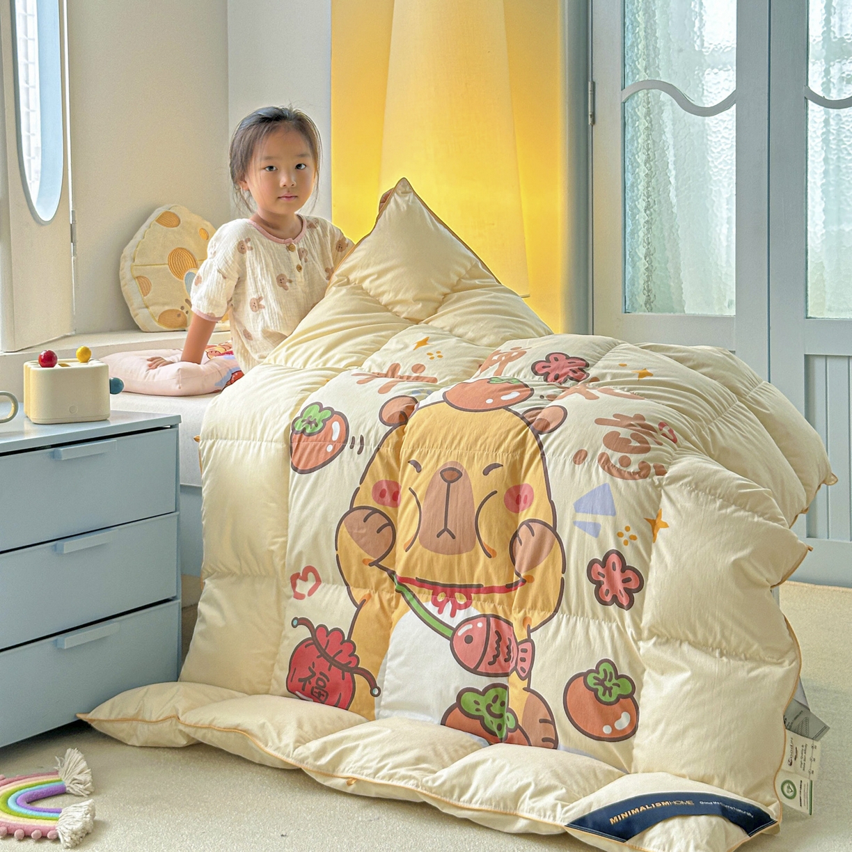 91家纺网 家纺一手货源 找家纺 暖羽屋羽绒馆 2025新款真抗菌防螨95白鸭绒儿童学生被芯羽绒被冬被婴幼儿园小被子被子被芯 柿柿如意