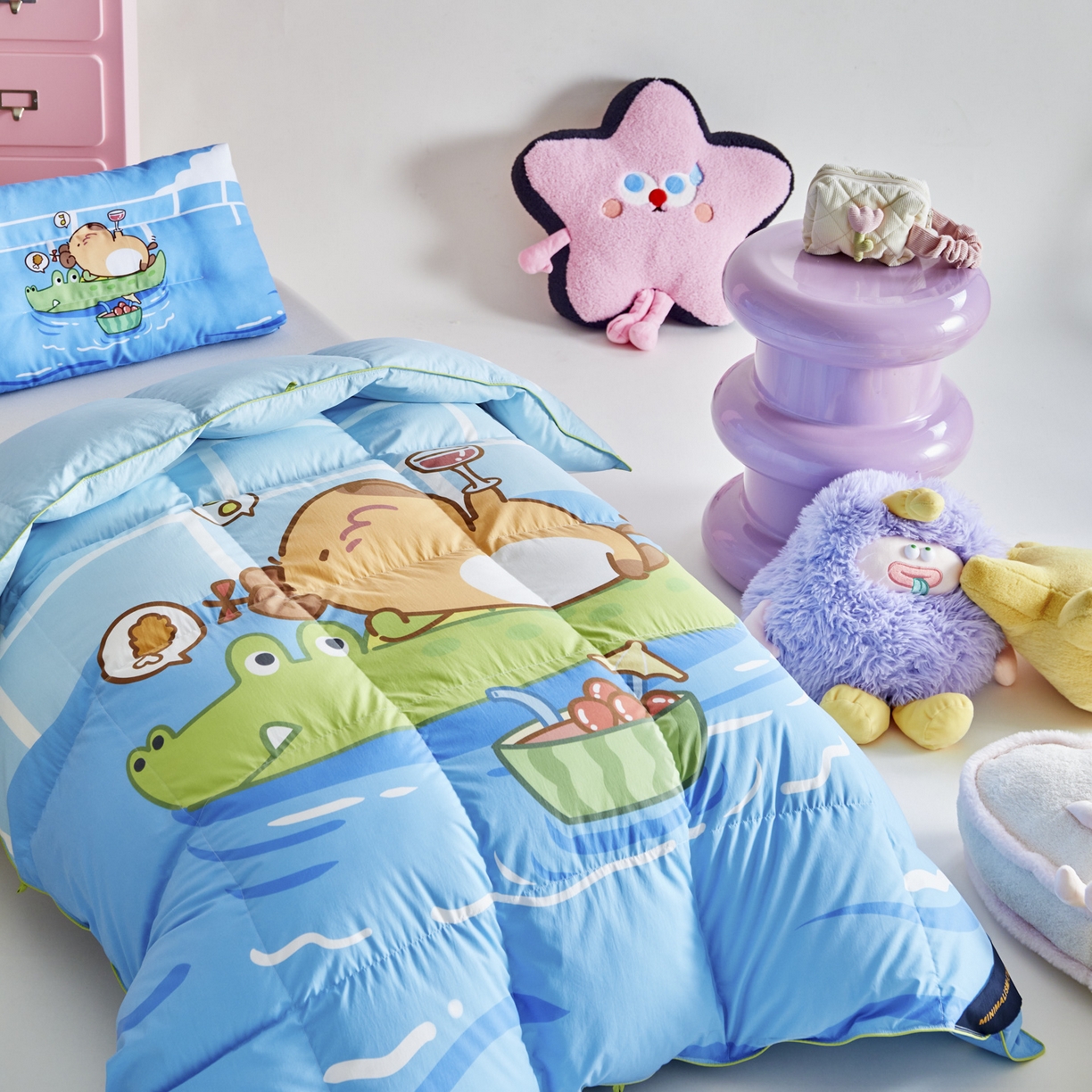 91家纺网 家纺一手货源 找家纺 暖羽屋羽绒馆 2025新款真抗菌防螨95白鸭绒儿童学生被芯羽绒被冬被婴幼儿园小被子被子被芯 鱼鼠同乐