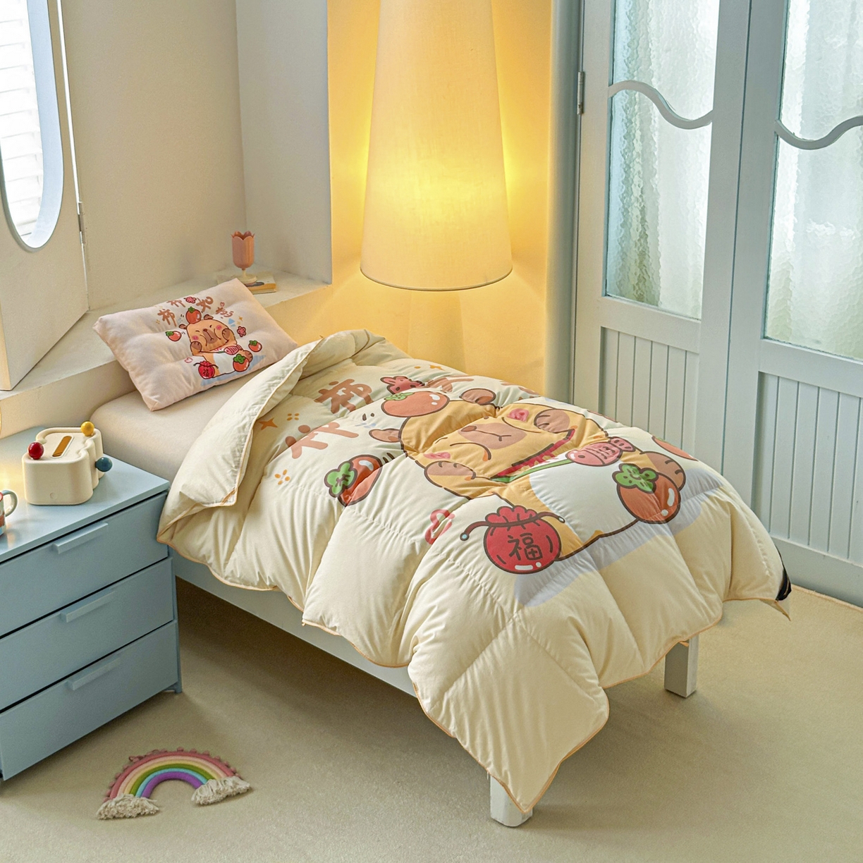 91家纺网 家纺一手货源 找家纺 暖羽屋羽绒馆 2025新款真抗菌防螨95白鸭绒儿童学生被芯羽绒被冬被婴幼儿园小被子被子被芯 柿柿如意