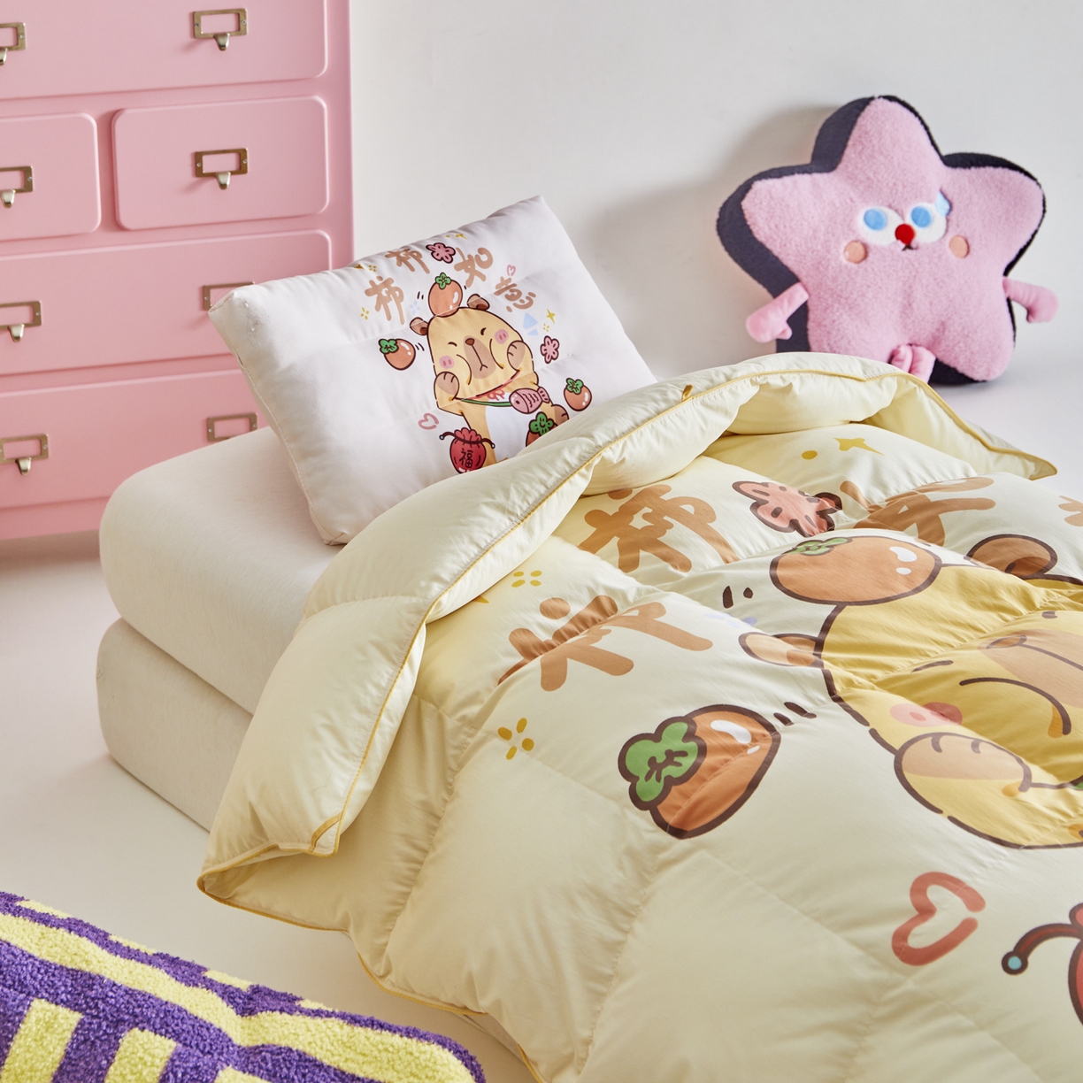 91家纺网 家纺一手货源 找家纺 暖羽屋羽绒馆 2025新款真抗菌防螨95白鸭绒儿童学生被芯羽绒被冬被婴幼儿园小被子被子被芯 柿柿如意2