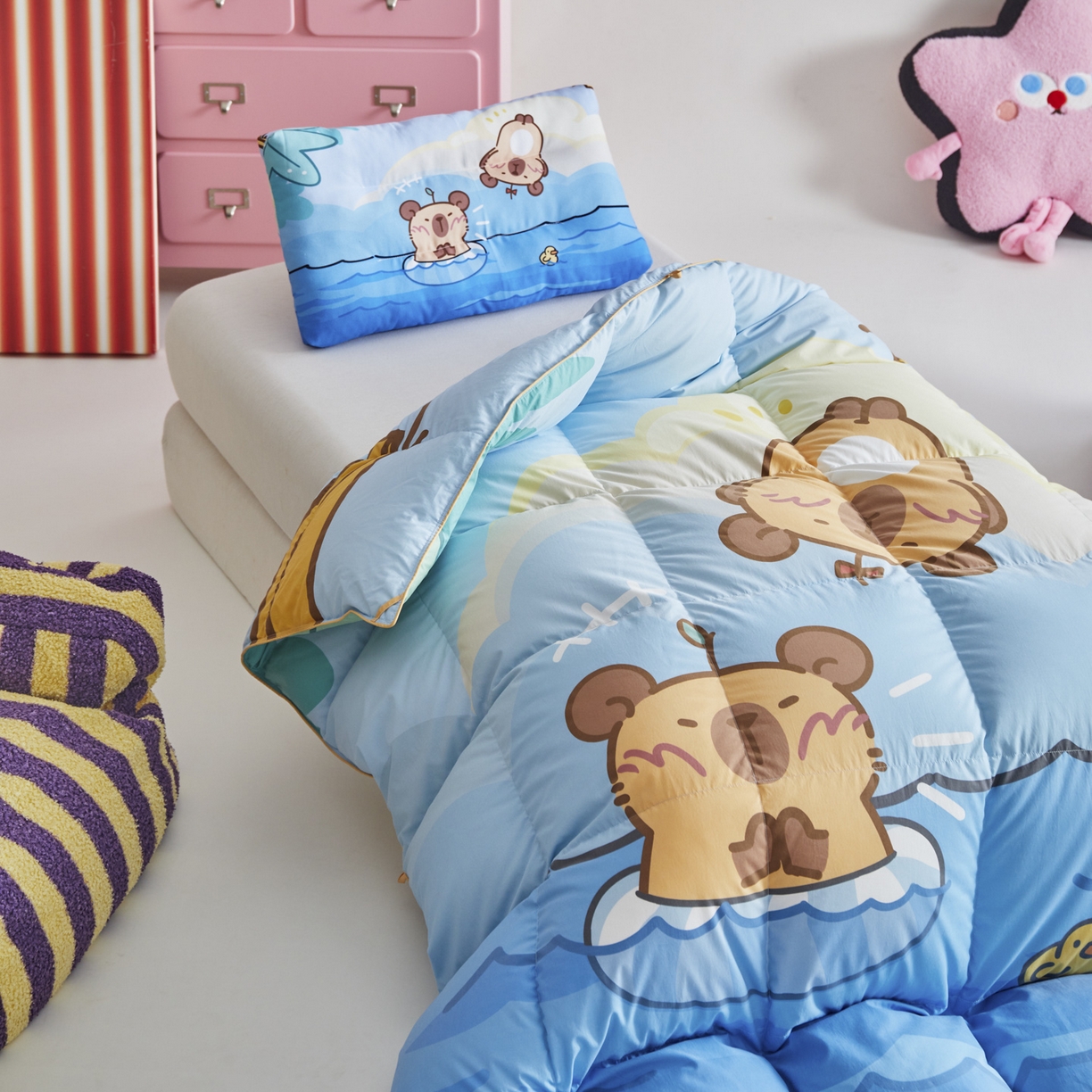 91家纺网 家纺一手货源 找家纺 暖羽屋羽绒馆 2025新款真抗菌防螨95白鸭绒儿童学生被芯羽绒被冬被婴幼儿园小被子被子被芯 鱼鼠同乐2