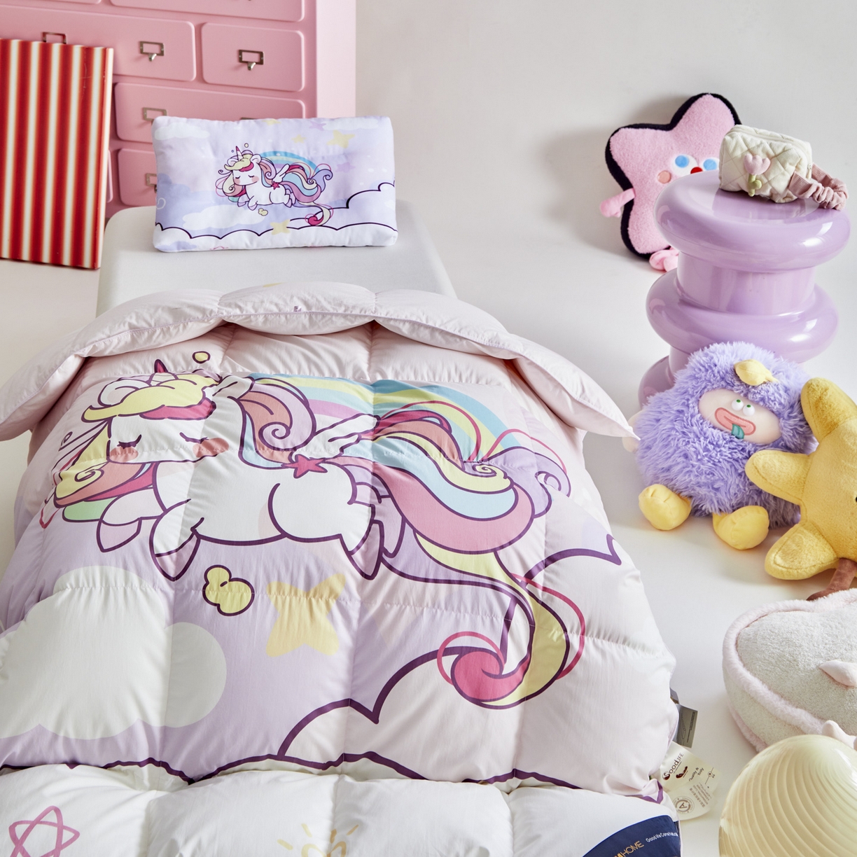 91家纺网 家纺一手货源 找家纺 暖羽屋羽绒馆 2025新款真抗菌防螨95白鸭绒儿童学生被芯羽绒被冬被婴幼儿园小被子被子被芯 云端小马儿2