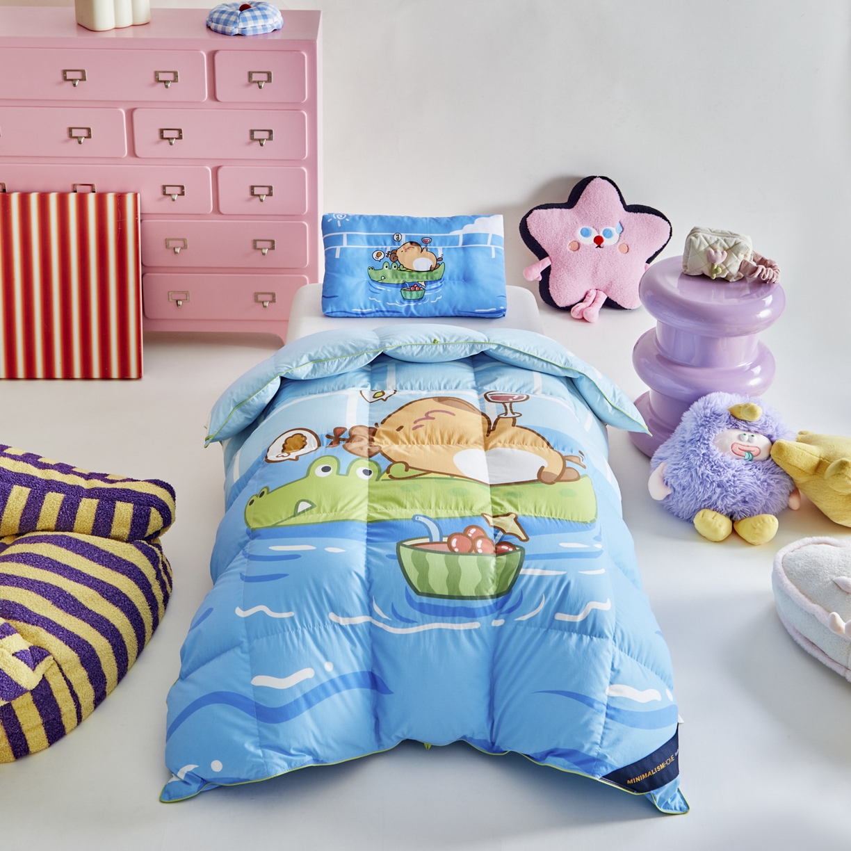 91家纺网 家纺一手货源 找家纺 暖羽屋羽绒馆 2025新款真抗菌防螨95白鸭绒儿童学生被芯羽绒被冬被婴幼儿园小被子被子被芯 鱼鼠同乐