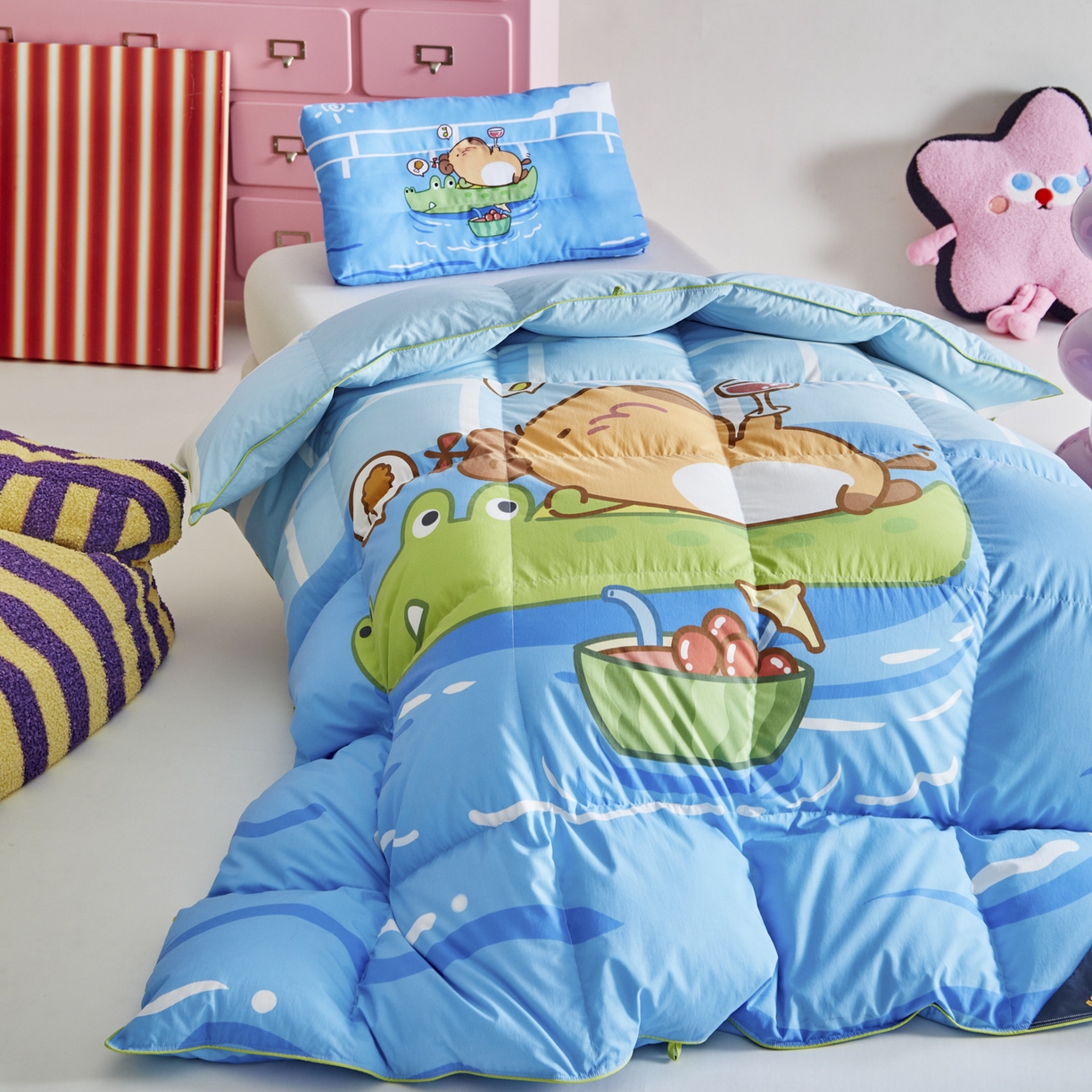 91家纺网 家纺一手货源 找家纺 暖羽屋羽绒馆 2025新款真抗菌防螨95白鸭绒儿童学生被芯羽绒被冬被婴幼儿园小被子被子被芯 鱼鼠同乐