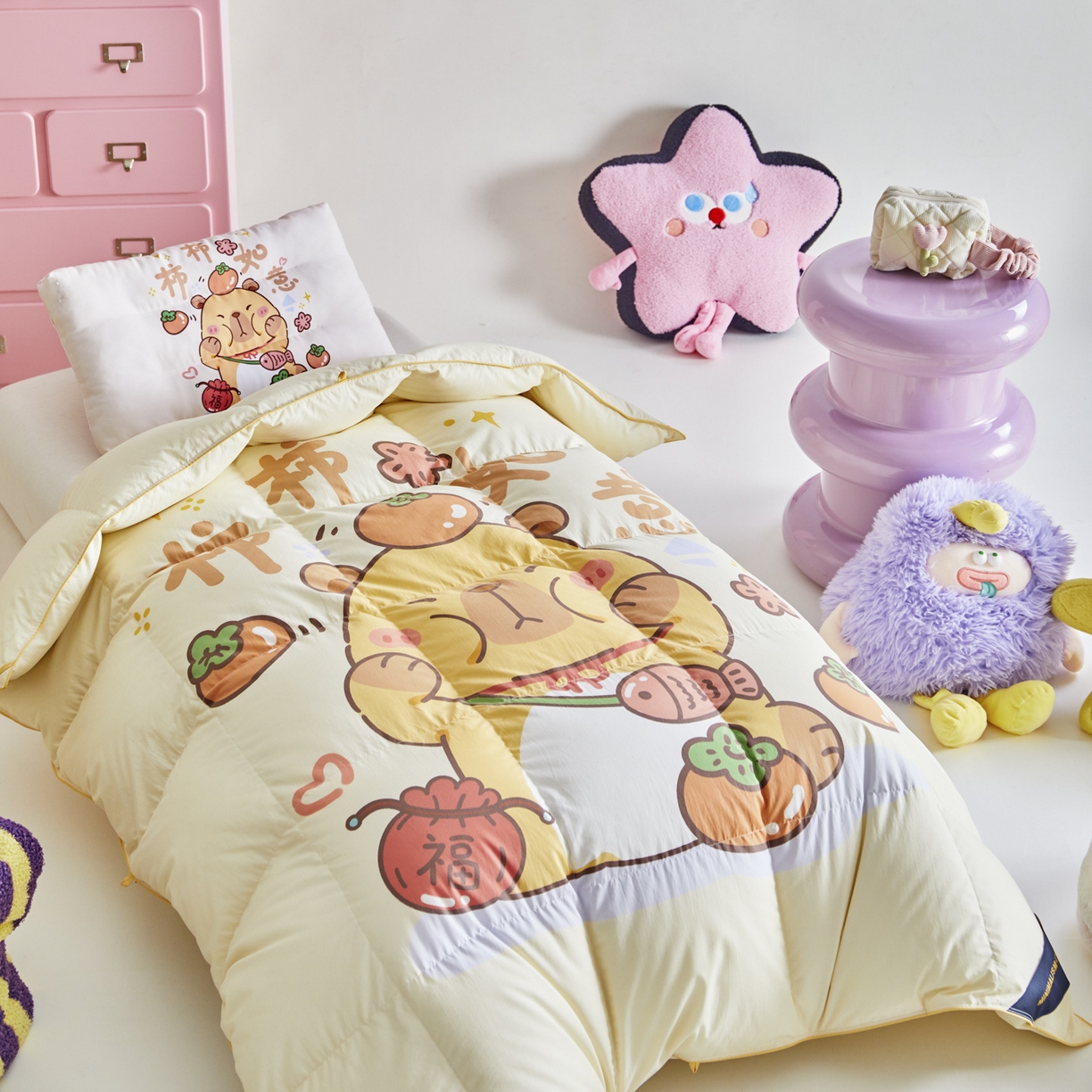 91家纺网 家纺一手货源 找家纺 暖羽屋羽绒馆 2025新款真抗菌防螨95白鸭绒儿童学生被芯羽绒被冬被婴幼儿园小被子被子被芯 柿柿如意2