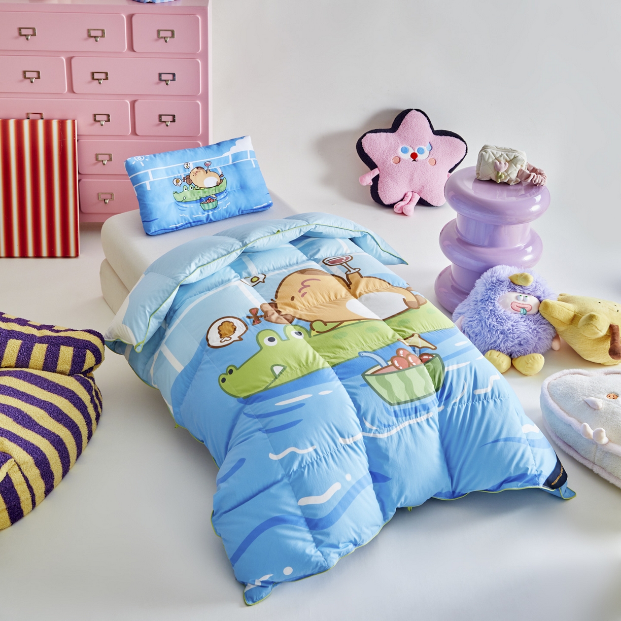 91家纺网 家纺一手货源 找家纺 暖羽屋羽绒馆 2025新款真抗菌防螨95白鸭绒儿童学生被芯羽绒被冬被婴幼儿园小被子被子被芯 鱼鼠同乐