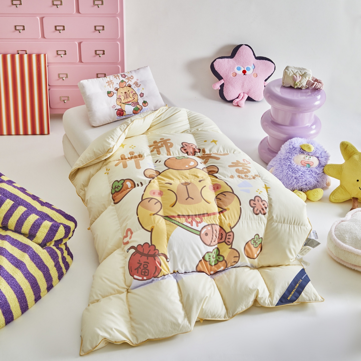 91家纺网 家纺一手货源 找家纺 暖羽屋羽绒馆 2025新款真抗菌防螨95白鸭绒儿童学生被芯羽绒被冬被婴幼儿园小被子被子被芯 柿柿如意2