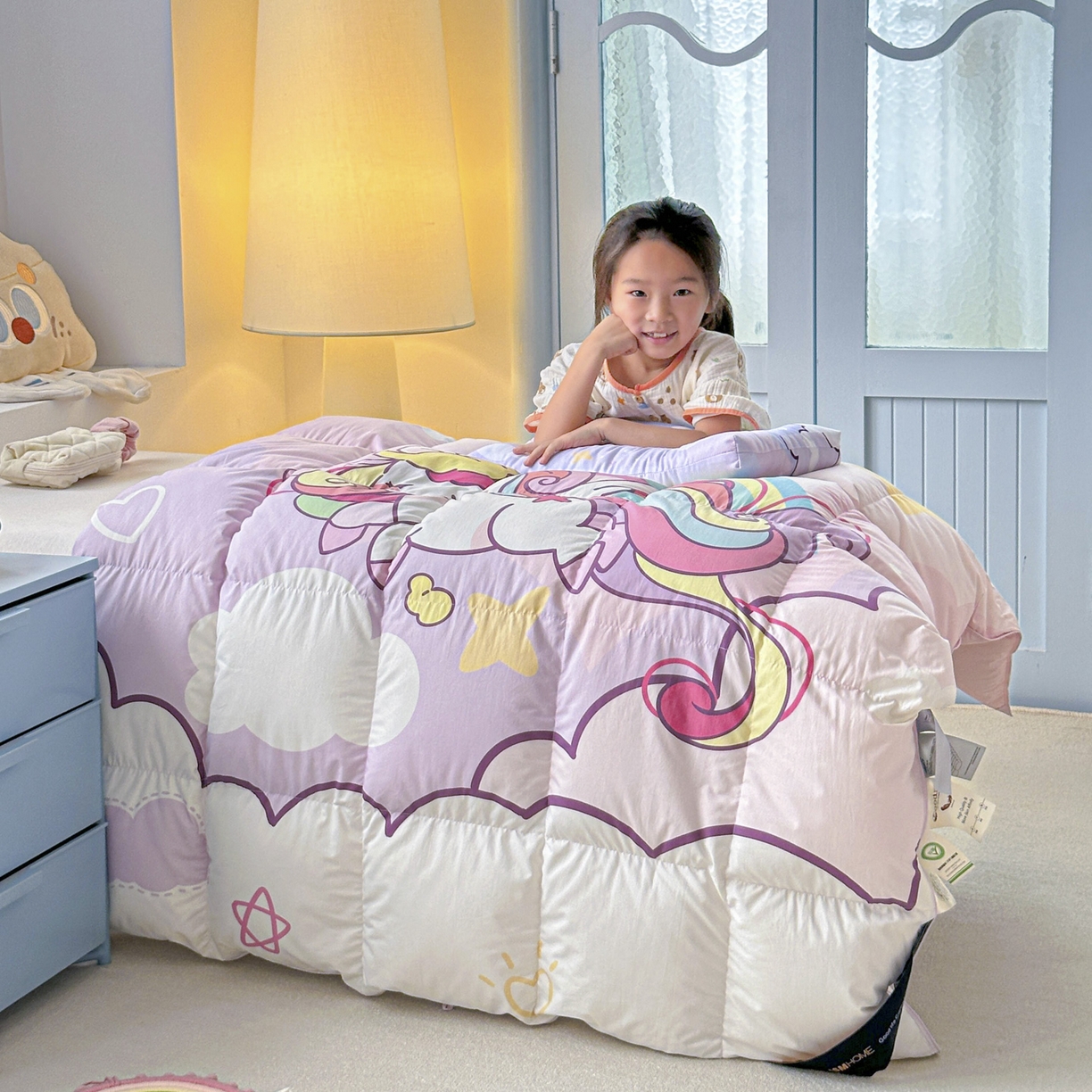 91家纺网 家纺一手货源 找家纺 暖羽屋羽绒馆 2025新款真抗菌防螨95白鸭绒儿童学生被芯羽绒被冬被婴幼儿园小被子被子被芯 云端小马儿