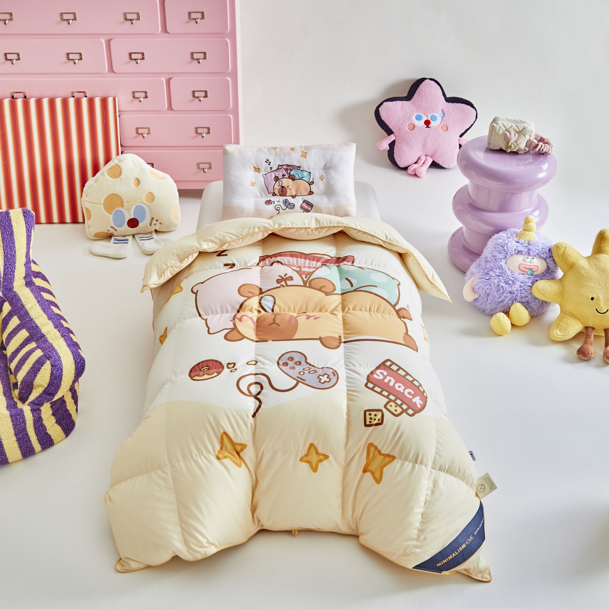 91家纺网 家纺一手货源 找家纺 暖羽屋羽绒馆 2025新款真抗菌防螨95白鸭绒儿童学生被芯羽绒被冬被婴幼儿园小被子被子被芯 放假的快乐