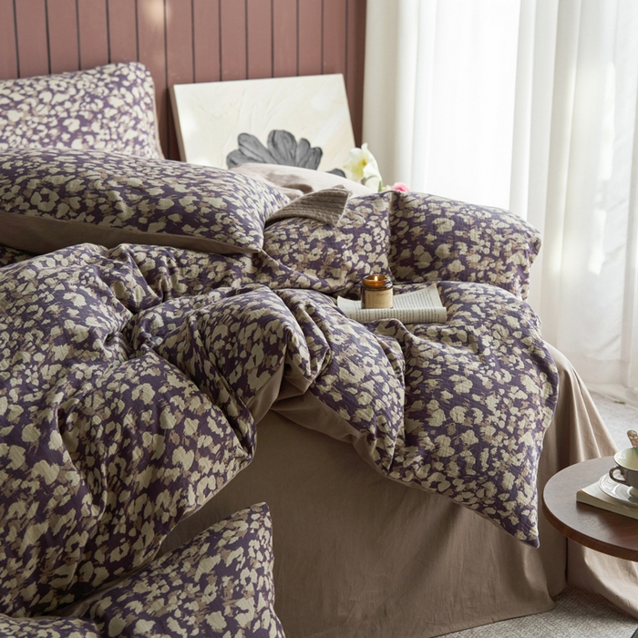 91家纺网 家纺一手货源 找家纺 宜代光年 2025新款彩色色织大提花纱布四件套 弥初-蓝