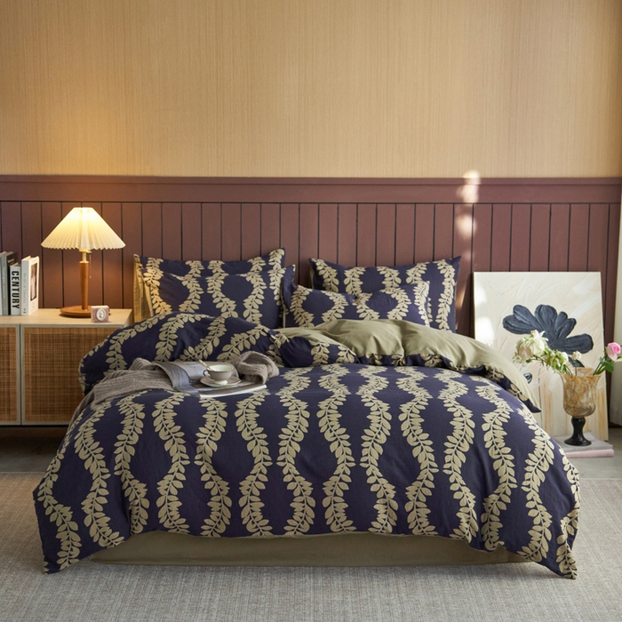 91家纺网 家纺一手货源 找家纺 宜代光年 2025新款彩色色织大提花纱布四件套 南洛枝