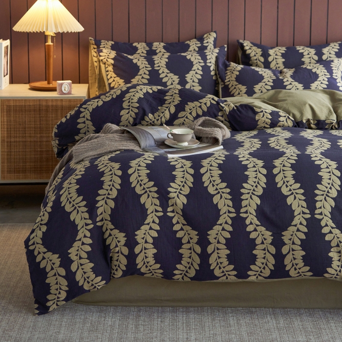 91家纺网 家纺一手货源 找家纺 宜代光年 2025新款彩色色织大提花纱布四件套 南洛枝