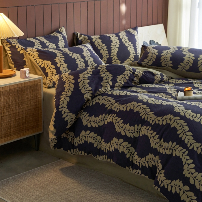 91家纺网 家纺一手货源 找家纺 宜代光年 2025新款彩色色织大提花纱布四件套 南洛枝