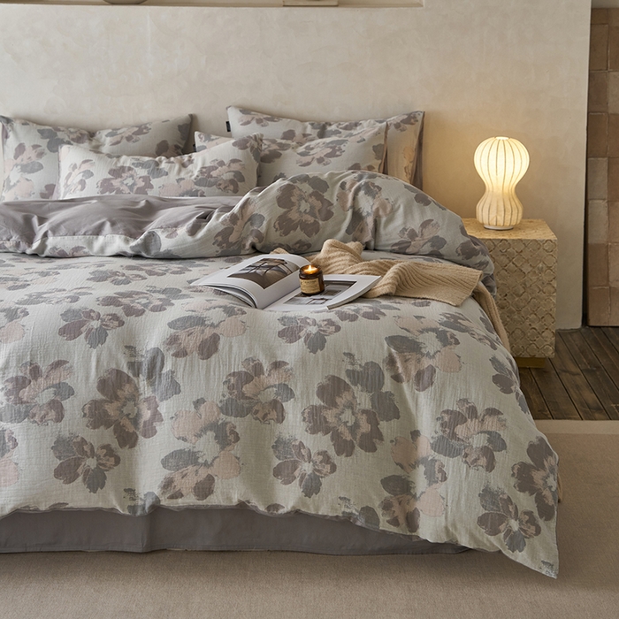 91家纺网 家纺一手货源 找家纺 宜代光年 2025新款彩色色织大提花纱布四件套 南湘-白