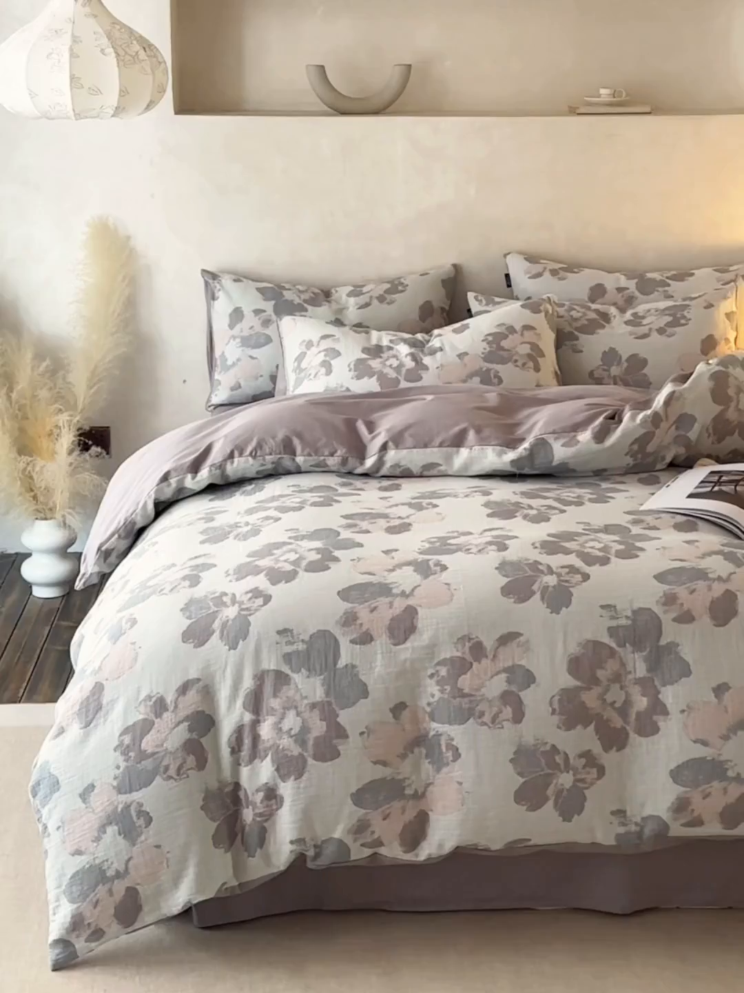 91家纺网 家纺一手货源 找家纺 宜代光年 2025新款彩色色织大提花纱布四件套 南湘-白