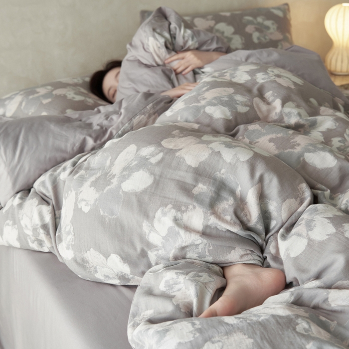 91家纺网 家纺一手货源 找家纺 宜代光年 2025新款彩色色织大提花纱布四件套 南湘-灰