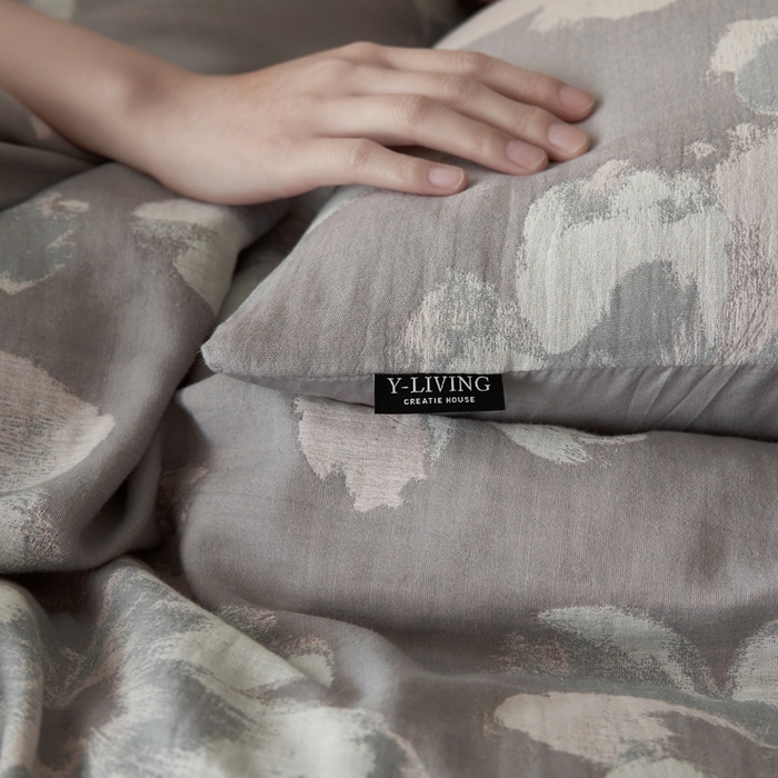 91家纺网 家纺一手货源 找家纺 宜代光年 2025新款彩色色织大提花纱布四件套 南湘-灰