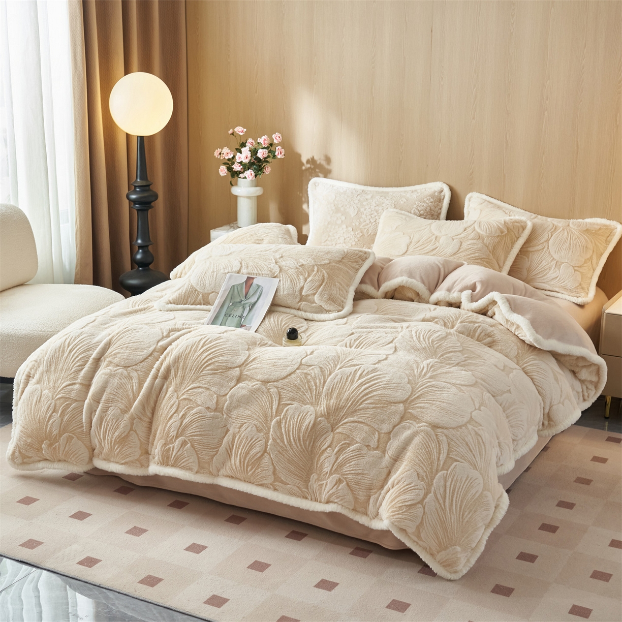 91家纺网 家纺一手货源 找家纺 （总）金鹰 2025新款A类兔毛绒烂花四件套牛奶绒四件套加厚保暖绒套件