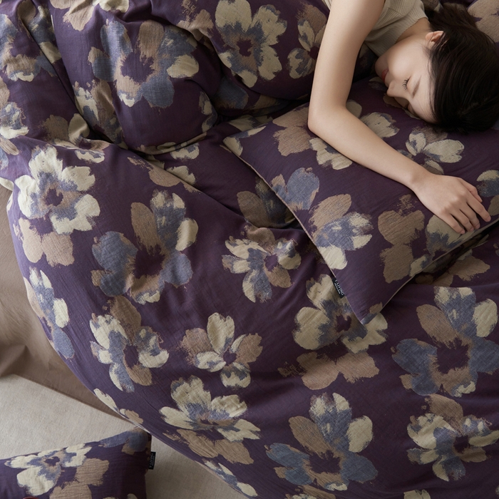 91家纺网 家纺一手货源 找家纺 宜代光年 2025新款彩色色织大提花纱布四件套 南湘-咖