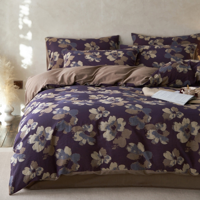 91家纺网 家纺一手货源 找家纺 宜代光年 2025新款彩色色织大提花纱布四件套 南湘-咖