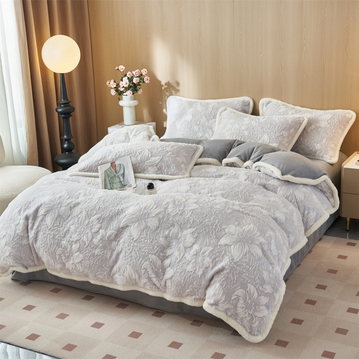 91家纺网 家纺一手货源 找家纺 金鹰 2025新款A类兔毛绒烂花四件套牛奶绒四件套加厚保暖绒套件 蔓生