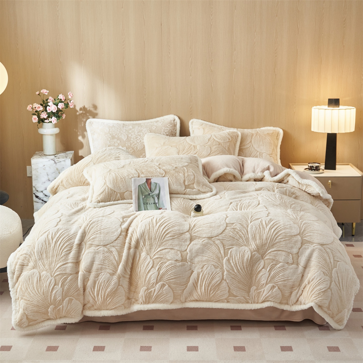 91家纺网 家纺一手货源 找家纺 金鹰 2025新款A类兔毛绒烂花四件套牛奶绒四件套加厚保暖绒套件 普罗旺斯