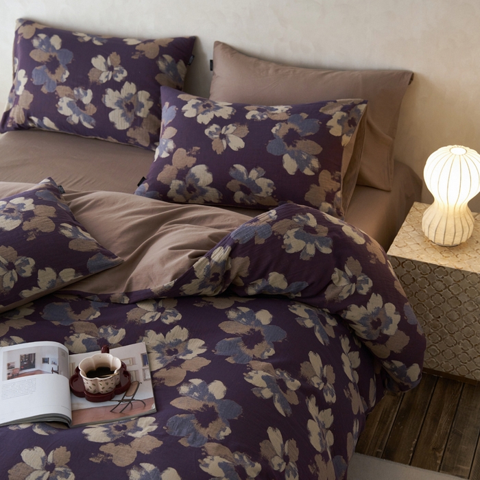 91家纺网 家纺一手货源 找家纺 宜代光年 2025新款彩色色织大提花纱布四件套 南湘-咖