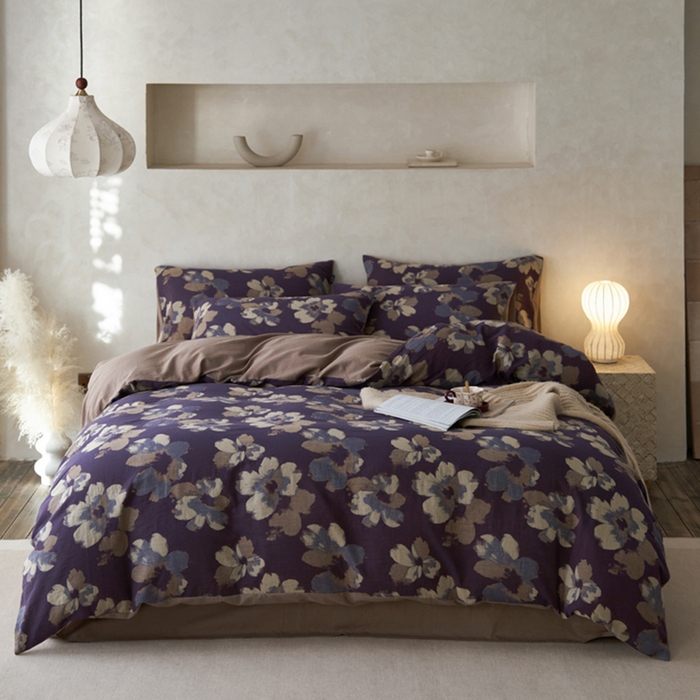 91家纺网 家纺一手货源 找家纺 宜代光年 2025新款彩色色织大提花纱布四件套 南湘-咖