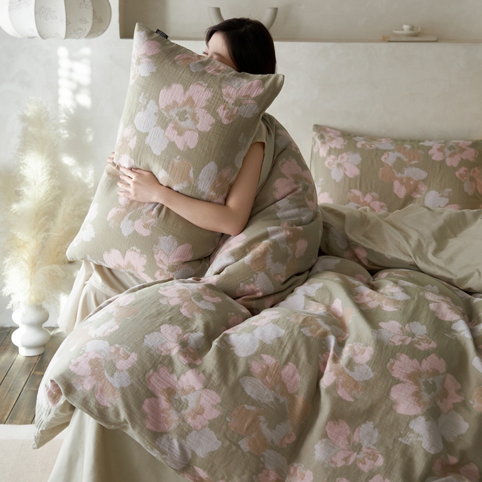 91家纺网 家纺一手货源 找家纺 宜代光年 2025新款彩色色织大提花纱布四件套 南湘-绿