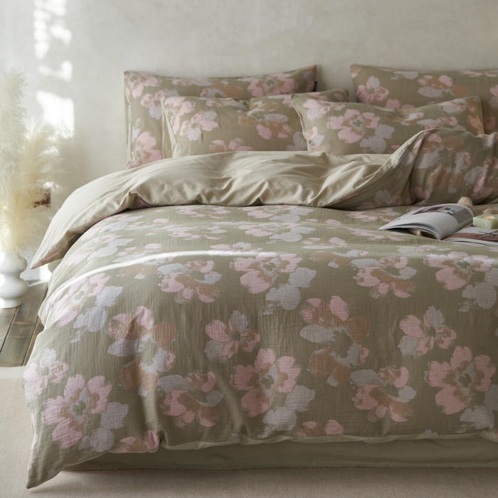 91家纺网 家纺一手货源 找家纺 宜代光年 2025新款彩色色织大提花纱布四件套 南湘-绿