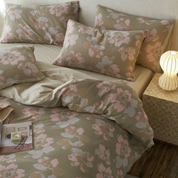 91家纺网 家纺一手货源 找家纺 宜代光年 2025新款彩色色织大提花纱布四件套 南湘-绿