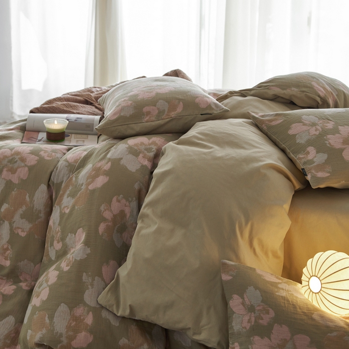 91家纺网 家纺一手货源 找家纺 宜代光年 2025新款彩色色织大提花纱布四件套 南湘-绿