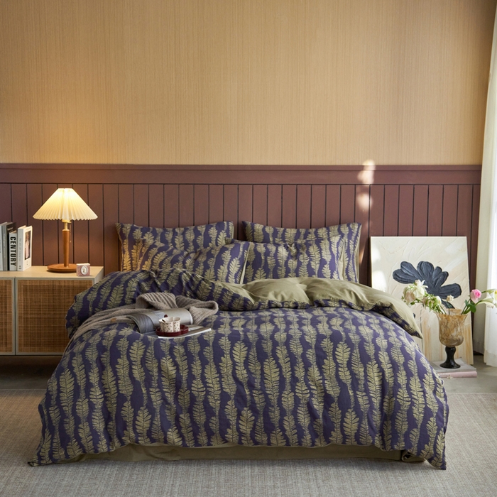 91家纺网 家纺一手货源 找家纺 宜代光年 2025新款彩色色织大提花纱布四件套 曲之遥