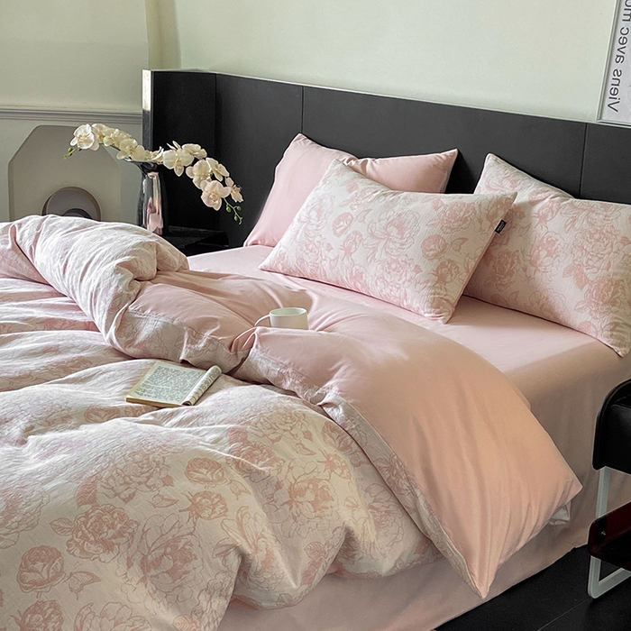 91家纺网 家纺一手货源 找家纺 宜代光年 2025新款60S水洗棉单被套 牡丹-粉