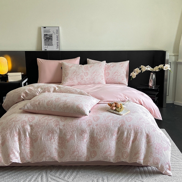 91家纺网 家纺一手货源 找家纺 宜代光年 2025新款60S水洗棉单被套 牡丹-粉