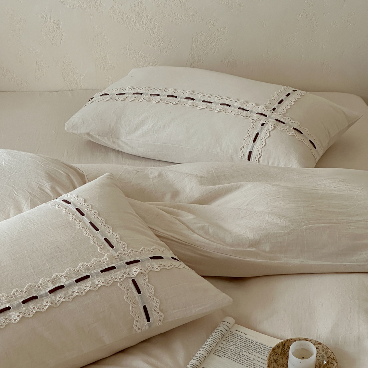 91家纺网 家纺一手货源 找家纺 （总）例外 2025新款A类色织亚麻提花水洗棉四件套-云端【 此款各平台严格控价；卷后 标准不得低于298 加大不得低于 315】 【套件 会员 -20 /套】